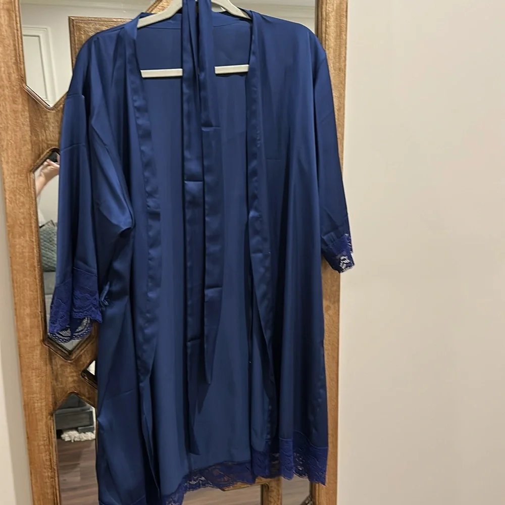 Blue Satin Robe - Picture 2 of 3